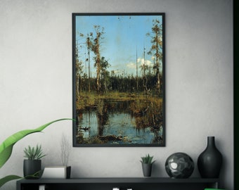 Australian Tonalism Birch Swamp Oil Painting - Nature Landscape Art Print - Swampy Wall Decor - Tree Art Poster