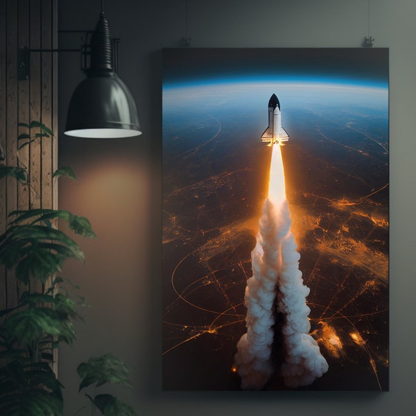Décollage majestueux : affiche de lancement de la navette spatiale spectaculaire | Décoration murale unique inspirée de la NASA