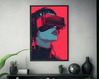 Cyberpunk Synthwave Poster: Retrofuturism Art Print, VR Glasses & Headset Design, Retro Future Inspired Decor, Sci