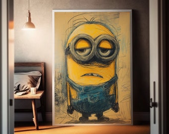 Yellow and Black Minion | Charcoal Drawing | Neo-Expressionism Art | Poster Illustration | Anatomical Art | Epic Painting Print |