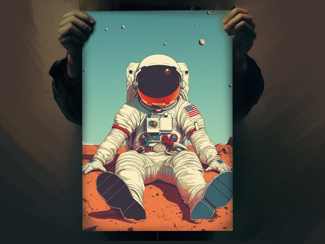 Detailed Astronaut Poster Art Space Suit Illustration Floating in Space ...
