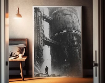 Black & White Matte Painting | Brutalist Architecture Inspiration | Scifi Details | CGSociety Artwork | Wall Art Print | Surreal Design |