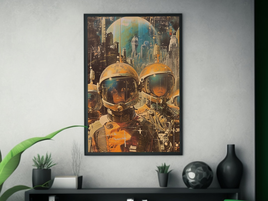 Retrofuturism Space Suit Art Vintage Poster White Plastic Panels