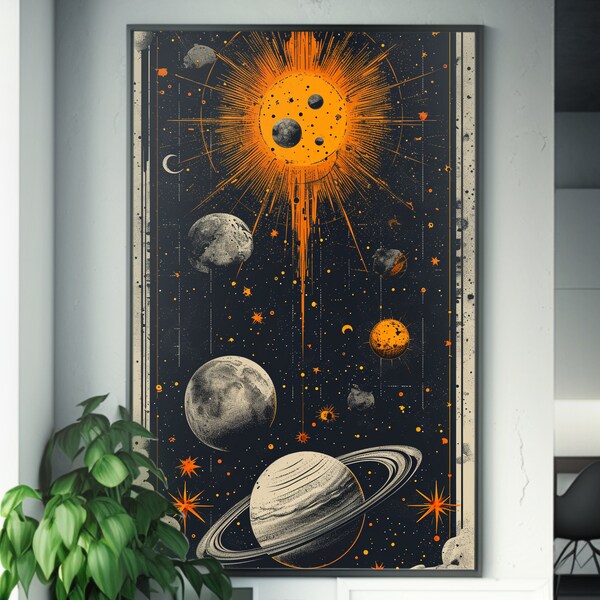 Ruimte kunstposter | Zon en planeten Sky View | Afbeelding van hemellichamen | Zonnestelsel kunst | Speedart-winnaar | Behance wedstrijdmeester