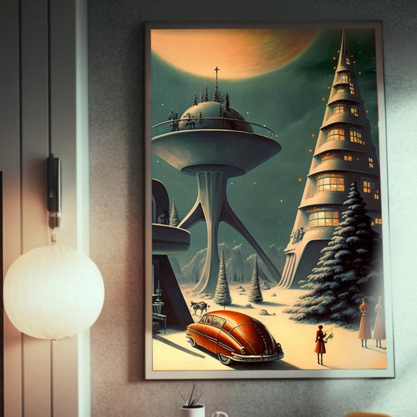 Vintage Sci-Fi Ski Getaway Poster - Transport Yourself to a World Where Ski Resorts are on Distant Planets | Unique Artwork Available Now!