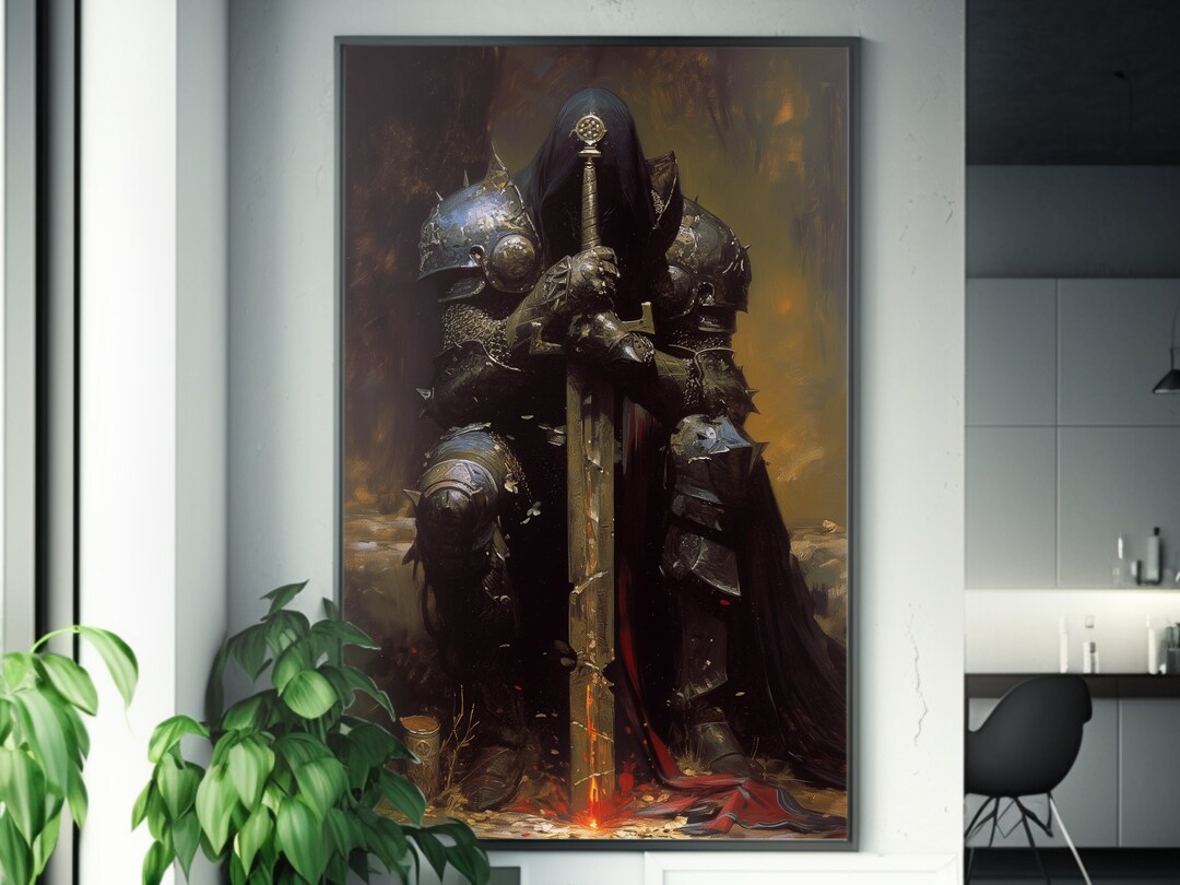 Dark Fantasy Art Oil Painting of a Death Knight With Sword Gothic ...