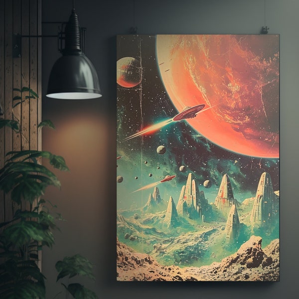 70s Sci-Fi Art Poster | Vintage Space Station Matte Painting | Planets in Background | CGSociety Artwork | Retro Space Art Print