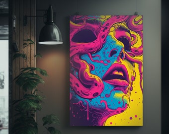 Psychedelic Face Paint Poster Art | High Detail Illustration | Behance Contest Winner | Vibrant Colorful Print | Trippy Wall Art Decor |