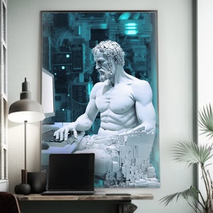 Dionisius-Inspired Arafed Computer God Statue Art | Zbrush Central Contest Winner Poster | AI Ascend Desktopography Wall Decor