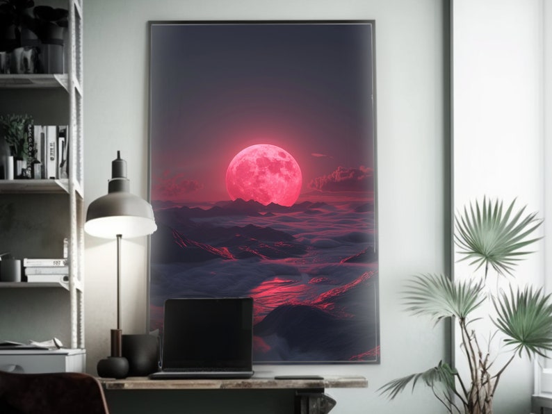 Neo-romantic Pink Moon Rising Poster Breathtaking Matte Painting Giant ...