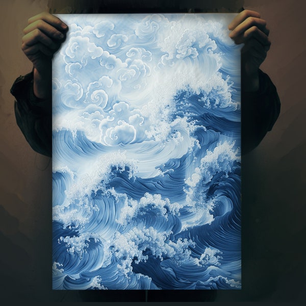 Ocean Wave Art - Detailliertes turbulentes Meeresgemälde - Große Welle inspiriert - Generative Kunst Poster - Königin des Ozeans - Wand Kunst Dekor