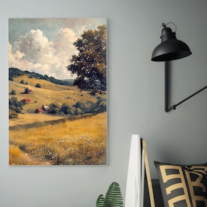 Vintage American Landscape Artwork - Detailed Field with Lone Tree, Matte Style Inspired by Classic Painters, 140 Characters