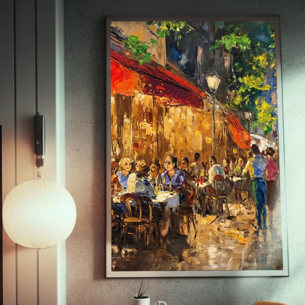 Vintage Impressionist Oil Painting | Outdoor Cafe Scene Poster | Figurative Art Decor Print | Old-World Charm | Wall Art Decor | Inspired by