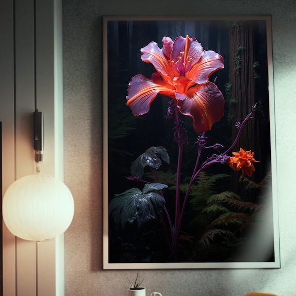 3D Orchid Flower Fantasy Poster | Magic Realism Art | Forest Still Life | Featured on CG Society | Giant Blossom Art | Wall Decor