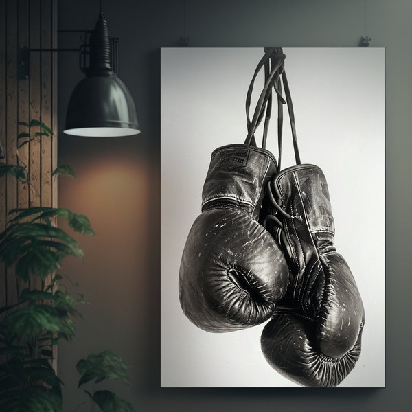 Hyperrealistic Boxing Gloves Artwork | Golden Gloves Print | Boxing Art Décor | Award-Winning Design | Wall Art | Sports Memorabilia |