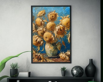 Sunflower Vase Art Print - Impasto Sunflowers Poster - Post-Impressionism Inspired Wall Decor - Award-Winning Pixabay Art - Vibr