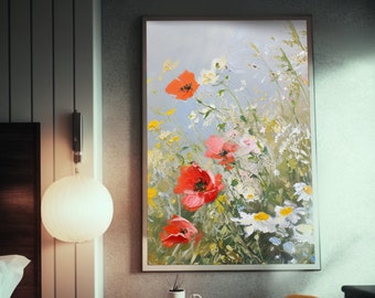 Wildflower Field Impressionism Poster | Poppies & Daisies | Oil Canvas Art | Inspired by DeviantArt | Nature Landscape Artwork