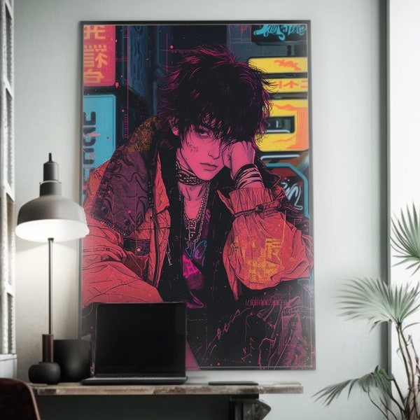 Cyberpunk Anime Poster | Neon Sign Artwork | Retro 80s Vibe | Shock Art Print | CGSociety Inspired | Futuristic