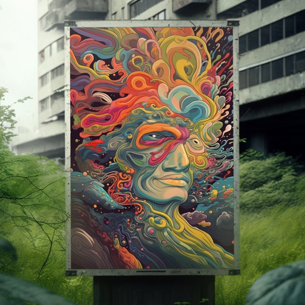 PsychedelicMind: Face of Consciousness - Surreales, buntes Wand Kunst Poster!Nachricht zum GRATIS Download!