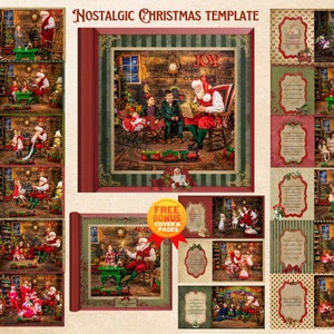 May include: A digital collage of 20 images featuring a Christmas scene with Santa Claus, children, and a fireplace. The images are arranged in a grid pattern and have a vintage, nostalgic feel. The text "NOSTALGIC CHRISTMAS TEMPLATE" appears at the top of the image.