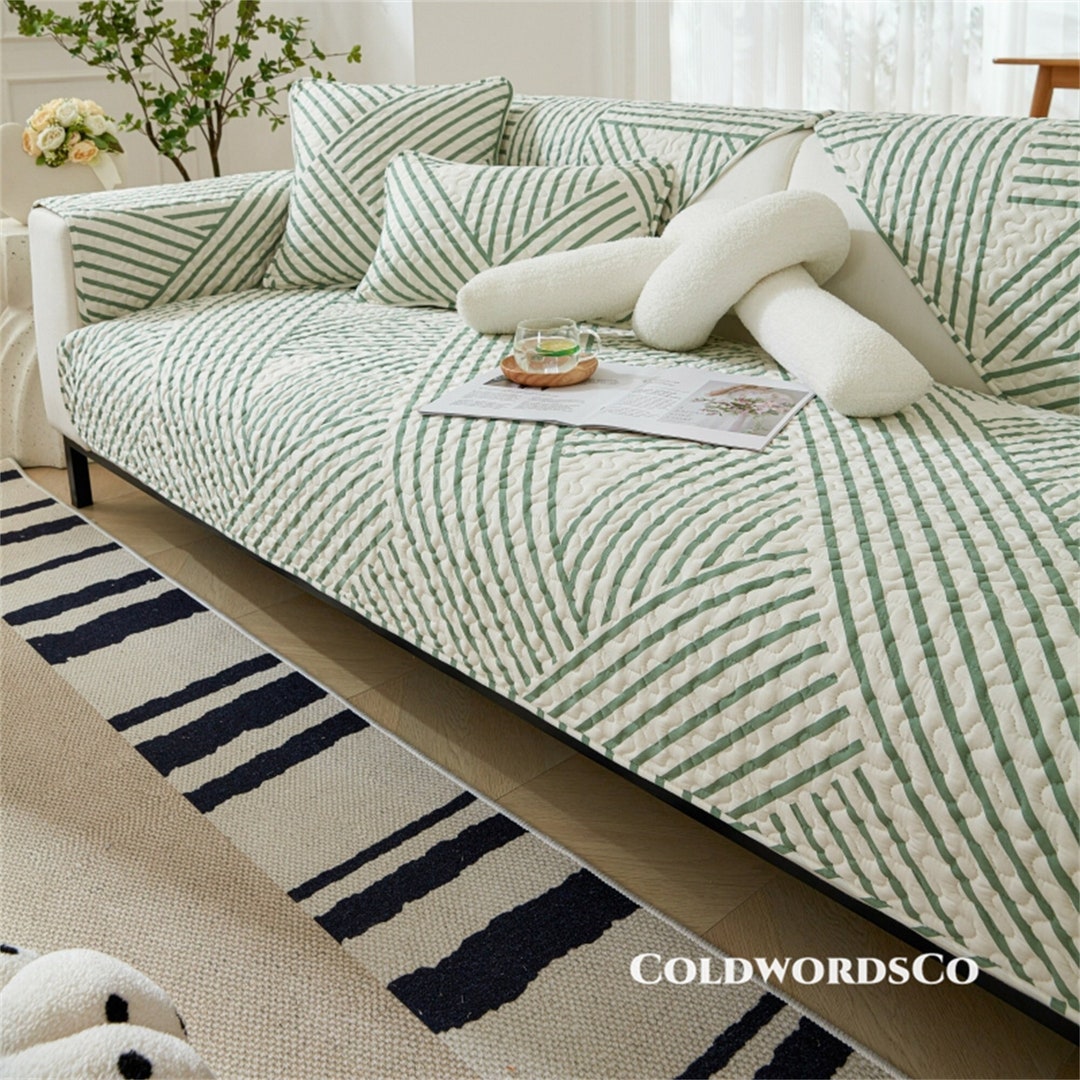 Green Striped Sofa Covers All Seasons Plants Flowers Etsy Singapore