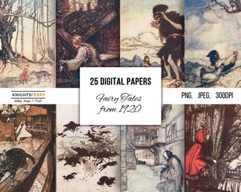 Vintage Fairy Tale Illustrations: 1920s Ephemera (25 Images, Digital Download)