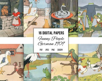 Vintage German Children's Illustrations: 1909 Printable Ephemera (Digital Download)