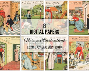 Vintage Children's Book Illustrations: 1869 Printable Ephemera (Digital Download)