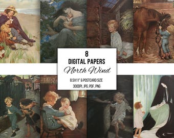 Vintage Children's Book Art: 1919 North Wind Illustrations (Digital Download)