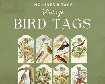 Etykiety z motywem ptaków w stylu vintage: Ephemera do druku, Materiały do dziennika śmieci (PDF)
