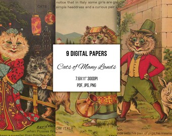 Vintage Cats Book Illustrations: Printable Ephemera (Digital Download)