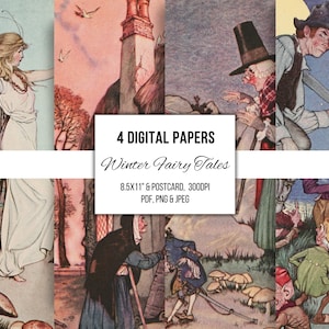 Ilustraciones de libros de cuentos de hadas antiguos, material efímero imprimible, arte mural, álbumes de recortes, fabricación de tarjetas, 1918