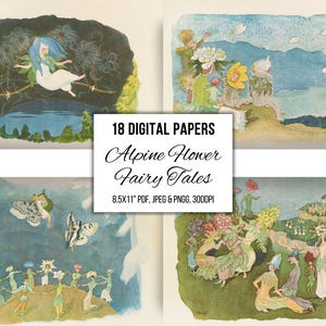 Ilustraciones de libros de cuentos de hadas alemanes antiguos, material efímero imprimible, arte mural para guarderías, álbumes de recortes para diarios basura, confección de tarjetas, 1922