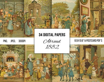Victorian Children's Book Illustrations: Printable Ephemera (Digital Download)