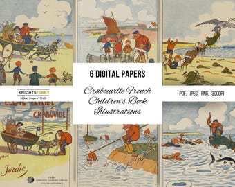 Vintage French Children's Book Illustrations: Craboville Ephemera (Digital Download)
