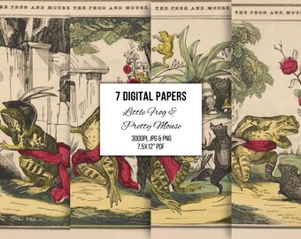 Frog and Mouse Victorian Illustration Art: Printable Ephemera (Digital Download)