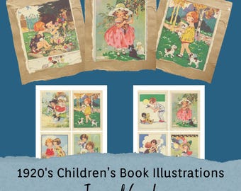 Vintage Children Journal Cards, Printable Junk Journal Ephemera, Cottagecore Nursery Art, Storybook Illustrations, Digital Download