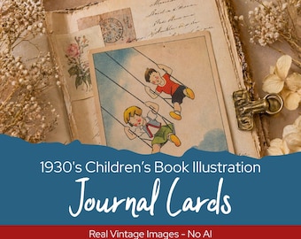 Vintage 1930's Journal Cards, Retro Children Illustrations, Junk Journal Ephemera, Printable Scrapbook Kit, Mid Century Art Cards