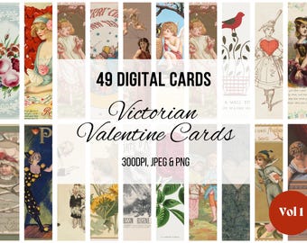 Victorian Valentine Cards: Vintage Ephemera, 49 Printable Images (Digital JPEG/PNG)