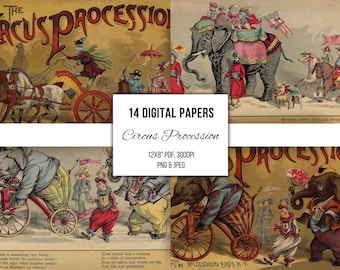 Vintage Circus Procession Illustrations: 1888 Printable Ephemera (Digital Download)