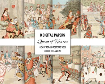 Queen of Hearts Vintage Illustrations: Victorian Printable Ephemera (Digital Download)