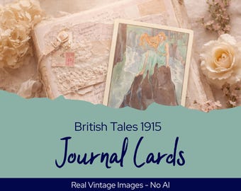 British Tales 1915 Journal Cards, Vintage Mythology Illustrations, Printable Ephemera,   Shabby Chic Paper Craft