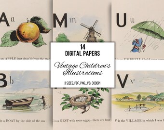 Vintage Alphabet Book Engravings/Illustrations, Ephemera, Nursery Wall Art, Printable, Junk Journal, Scrapbooking, Card Making, 1850