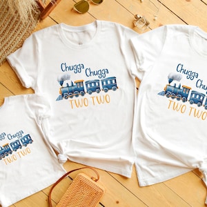 Chugga Chugga Two Two Birthday T-Shirt, Train Birthday Shirt, Matching Family Birthday Shirts, Choo Choo I'm 2 Birthday, Second Birthday