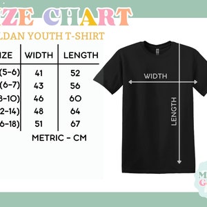 the size chart for a youth's t - shirt