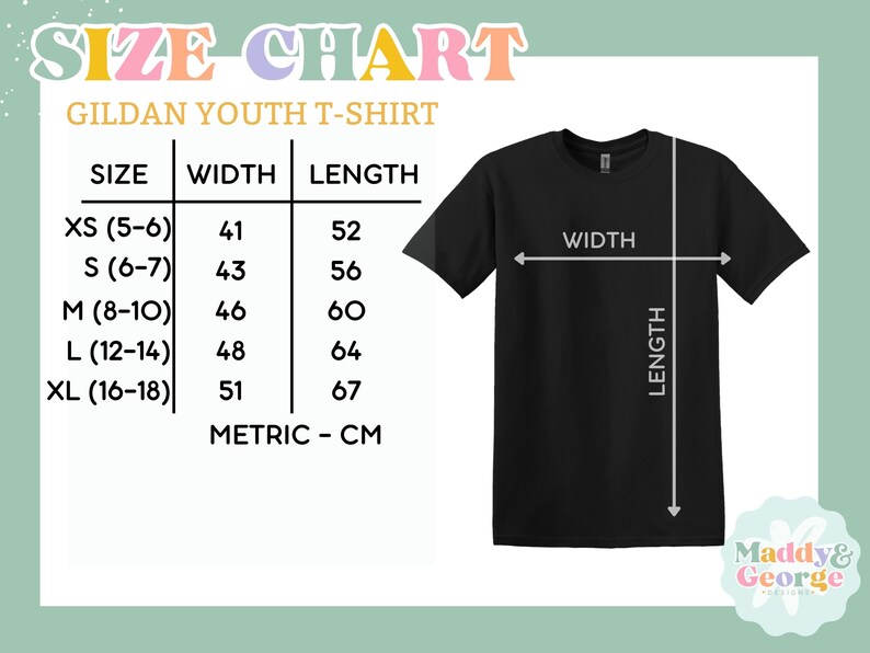 the size chart for a youth's t - shirt