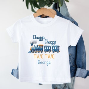 Chugga Chugga Two Two Birthday T-Shirt, Personalized Train Birthday Shirt, Matching Family Birthday Shirts, Choo Choo I'm 2 Birthday, Second