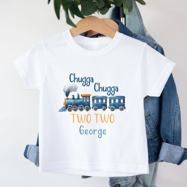 Chugga Chugga Two Two Geburtstags-T-Shirt, personalisiertes Zug-Geburtstagsshirt, passende Familien-Geburtstags-Shirts, Choo Choo I'm 2 Birthday, Second
