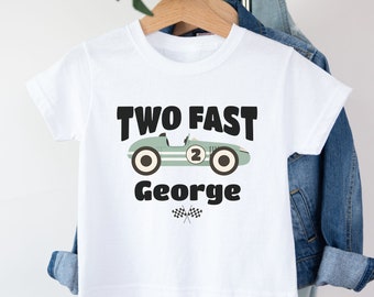 Personalized Two Fast Birthday Shirts, 2nd Birthday Shirt, Race Car Birthday Shirt, Birthday Boy Tee, Custom Race Car T-Shirt, Gift for Son