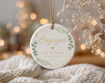 Personalized Engagement Ceramic Ornament, Custom Gift for Newly Engaged Couples, First Christmas Engaged Keepsake, Bride to Be Gifts,